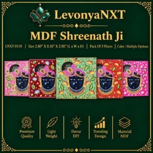 LNXT 0118 MDF Shreenath Ji laser cut square wooden plaque with Pichwai lotus background pack of 5 pieces