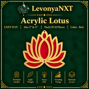 LNXT 0119 Acrylic Lotus dual tone gold and red laser cut hanging cutout pack of 10 pieces