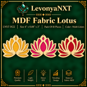 LNXT 0122 MDF Fabric Lotus Connectors laser cut wood and multi color fabric floral hanging base pack of 10 pieces
