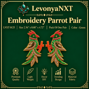 LNXT 0125 Embroidery Parrot Pair green and gold zardozi sequin facing bird patches pack of one pair