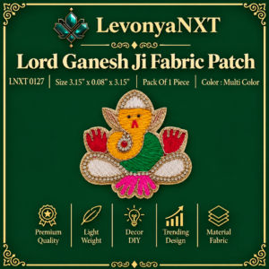LNXT 0127 Lord Ganesh Ji Fabric Patch multi color silk embroidery and rhinestone applique pack of 1 piece