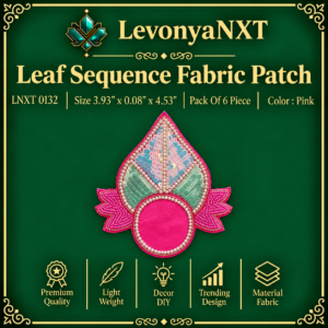 LNXT 0132 Leaf Sequence Fabric Patch handcrafted pastel sequin and pearl botanical applique in pink pack of 6 pieces