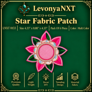 LNXT 0133 Star Fabric Patch handcrafted radiating silk and sequin floral applique in pink and green pack of 6 pieces