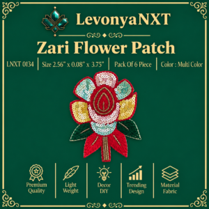 LNXT 0134 Zari Flower Patch handcrafted multi color sequin and metallic wire floral applique pack of 6 pieces