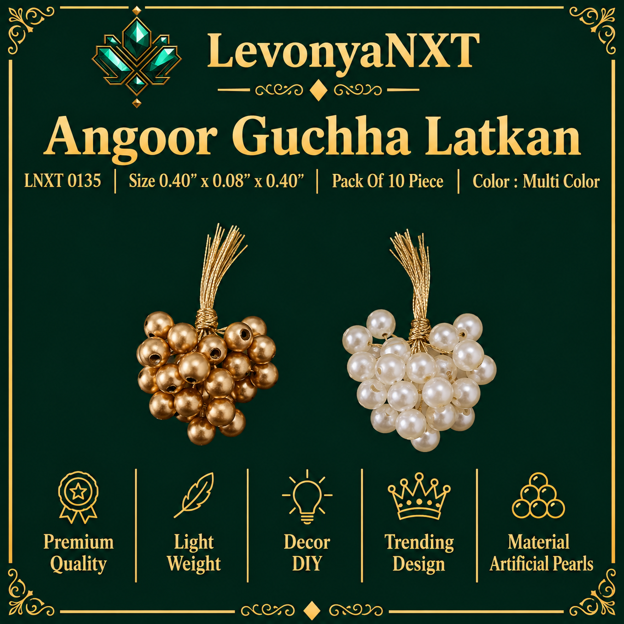 LNXT 0135 Angoor Guchha Latkan | Pack Of 10 Piece | Magnificent Decor 1 LevonyaNXT LNXT 0135 Angoor Guchha Latkan handcrafted antique gold and white pearl grape bunch tassel drops pack of 10 pieces
