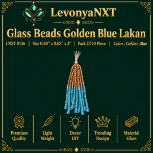 LNXT 0136 Glass Beads Golden Blue Latkan | Pack of 10 Pieces
