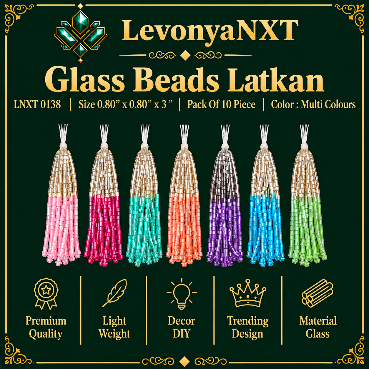LNXT 0138 Glass Beads Latkan | Pack of 10 Pieces 1 LevonyaNXT LNXT 0138 Glass Beads Latkan | Pack of 10 Pieces