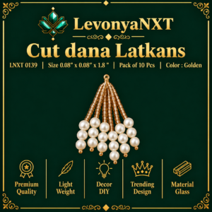LNXT 0139 Cut Dana Latkans handcrafted golden glass tube and pearl waterfall tassels pack of 10 pieces