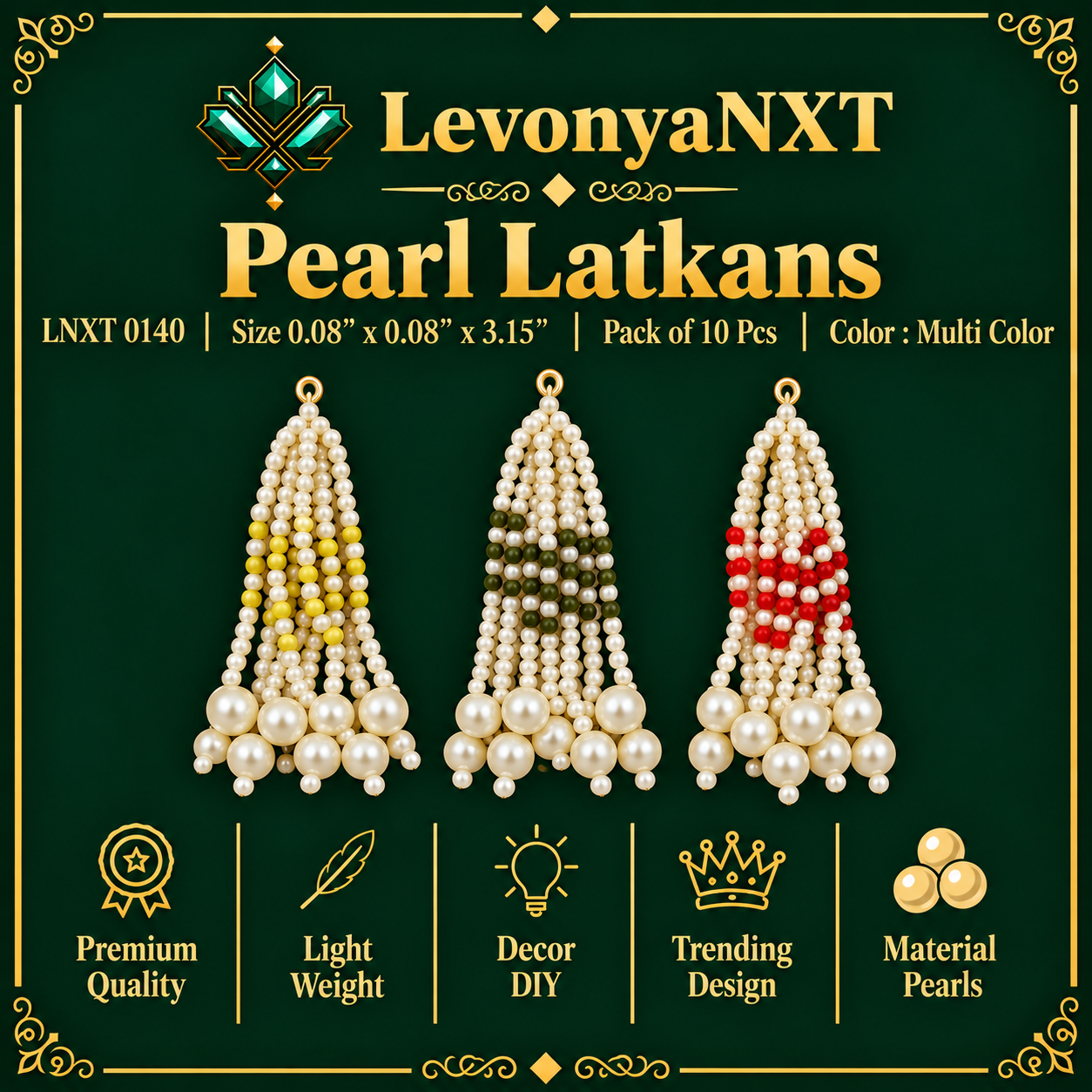 LNXT 0140 Pearl Latkans | Pack of 10 Pcs | Magnificent & Splendid 1 LevonyaNXT LNXT 0140 Pearl Latkans handcrafted multi color tiered waterfall fringe tassels pack of 10 pieces