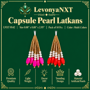 LNXT 0142 Capsule Pearl Latkans handcrafted golden glass tube and pearl waterfall fringe tassels pack of 10 pieces