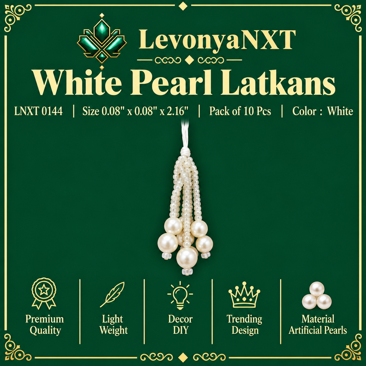 LNXT 0144 White Pearl Latkans | Pack of 10 Pcs | Splendid Beauty 1 LevonyaNXT LNXT 0144 White Pearl Latkans handcrafted tiered waterfall fringe tassels pack of 10 pieces