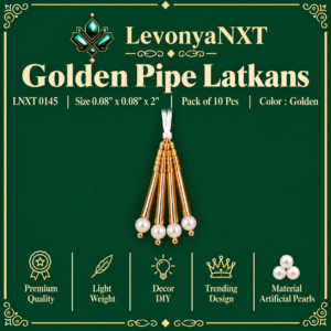 LNXT 0145 Golden Pipe Latkans handcrafted metallic tube and pearl waterfall fringe tassels pack of 10 pieces