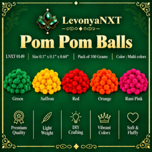 LNXT 0149 PomPom Balls multi color fluffy yarn balls in green saffron red orange and rani pink pack of 100 grams