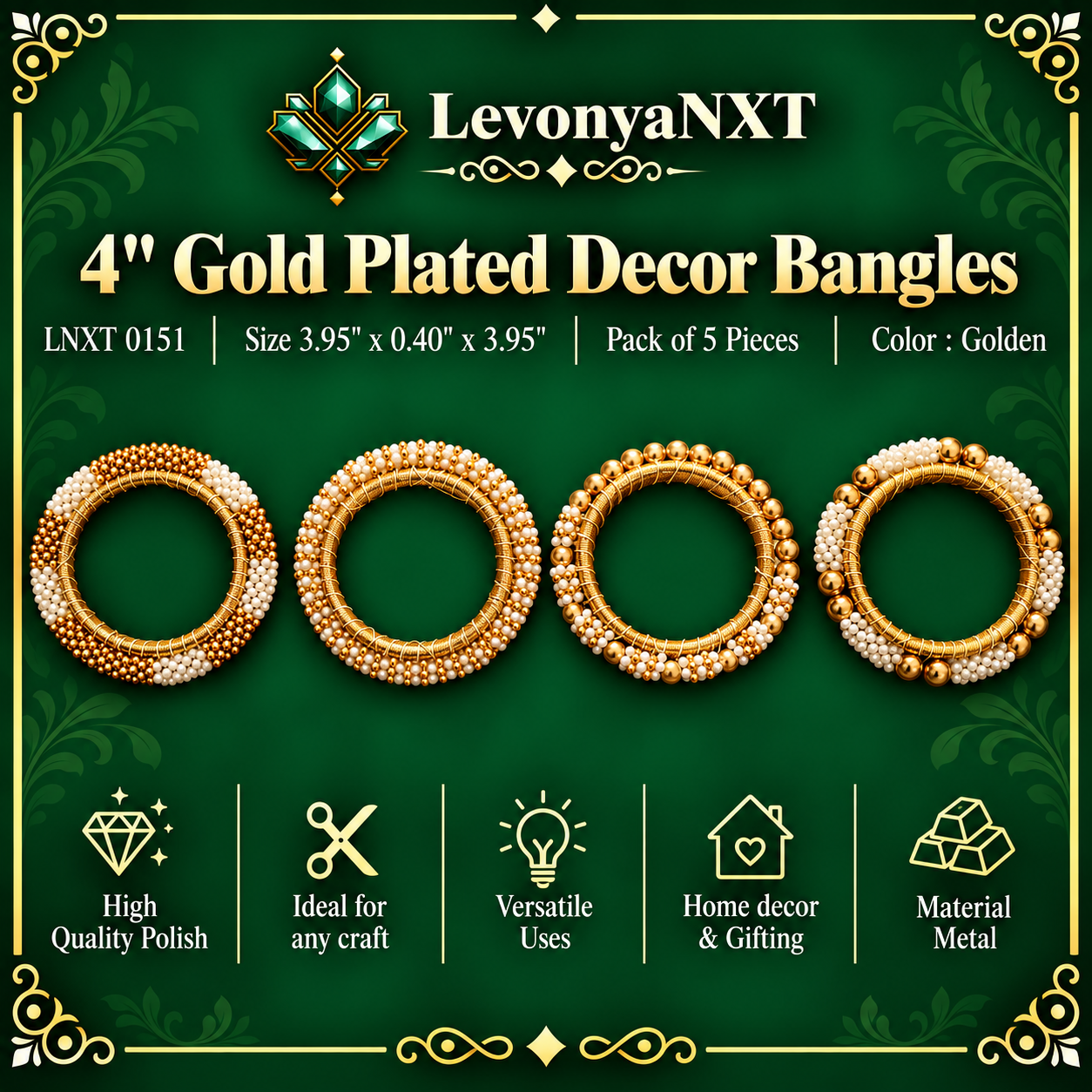 LNXT 0151 4" Gold Plated Decor Bangles | Pack of 5 Pieces | Splendid Beauty 1 LevonyaNXT LNXT 0151 4" Gold Plated Decor Bangles | Pack of 5 Pieces | Splendid Beauty