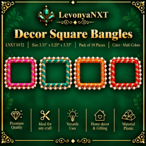 LNXT 0152 Decor Square Bangles handcrafted silk thread metallic gota ribbon and pearl craft rings pack of 10 pieces