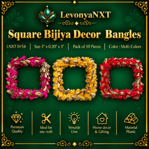 LNXT 0154 Square Bijiya Decor Bangles handcrafted ruffled zigzag gota lace craft rings in magenta yellow and red pack of 10 pieces