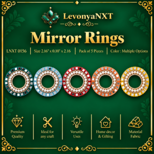 LNXT 0156 Mirror Rings handcrafted glass mirror faux pearl and rhinestone craft rings pack of 5 pieces