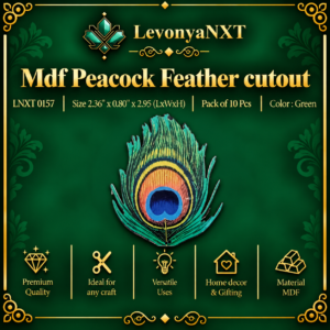 LNXT 0157 MDF Peacock Feather Cutout laser cut wooden Mor Pankh plaques in green and royal blue pack of 10 pieces