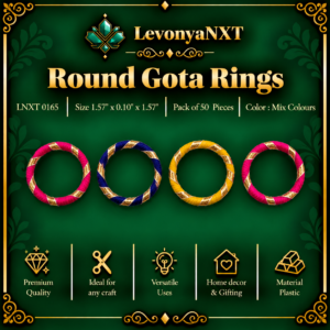 LNXT 0165 Round Gota Rings handcrafted silk thread and metallic gota ribbon craft rings pack of 50 pieces in mix colours
