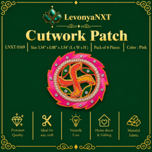 Main Product Image: LNXT 0169 Pink Swastik Cutwork fabric patches handcrafted embroidered pearl and stone motifs pack of 6 pieces