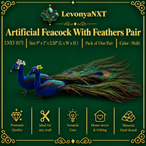 Main Product Image: LNXT 0171 Artificial Peacock with Feathers pair handcrafted royal blue velvet flocked birds with natural iridescent feather tails pack of one pair