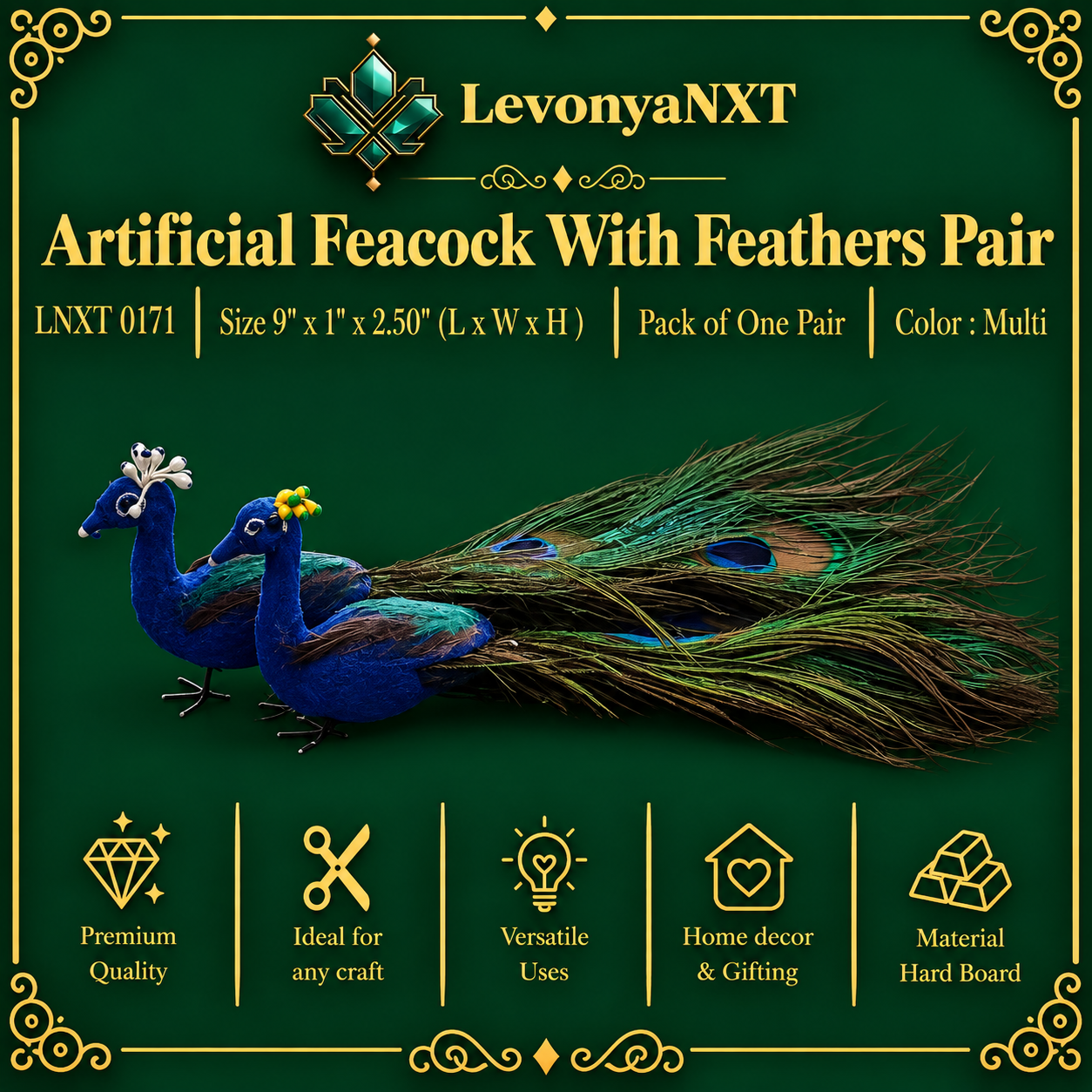 LNXT 0171 Artificial Peacock with Feathers | Pack of One Pair | Festive Decor | Elegant 1 LevonyaNXT Main Product Image: LNXT 0171 Artificial Peacock with Feathers pair handcrafted royal blue velvet flocked birds with natural iridescent feather tails pack of one pair