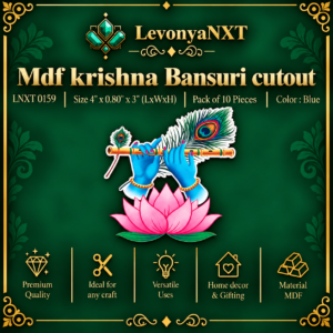 LNXT 0159 MDF Krishna Bansuri Cutout laser cut wooden divine flute hands lotus plaques pack of 10 pieces