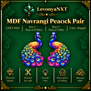 LNXT 0161 MDF Rangoli Peacock Pair Cutouts laser cut wooden multi color peacock plaques available in 3 inch and 6 inch sizes