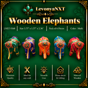 Main Product Image: LNXT 0168 Wooden Elephant figurines handcrafted fabric-wrapped elephant craft accents pack of 6 pieces in multi colors