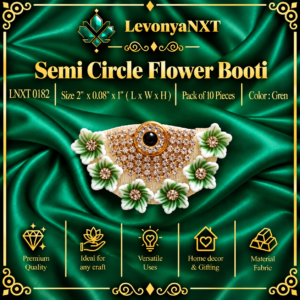 Main Product Image: LNXT 0182 Semi Circle Booti handcrafted green floral and rhinestone crescent applique pack of 10 pieces for tailoring and hampers