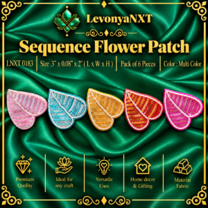 LNXT 0183 Sequence Flower Patch handcrafted multi-color sequin and seed bead heart leaf appliques pack of 6 pieces