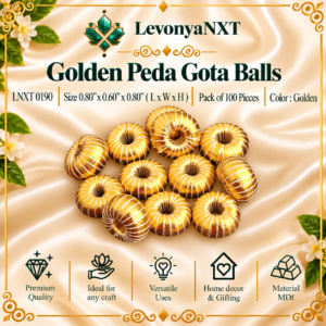 LNXT 0190 Golden Peda Gota Balls handcrafted metallic zari ribbon donut beads pack of 100 pieces for latkans and torans