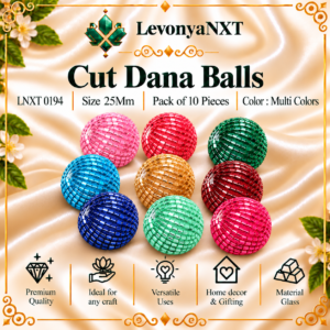 LNXT 0194 Cut Dana Balls handcrafted 25mm multi-color glass bugle bead spherical balls pack of 10 pieces for latkans and torans