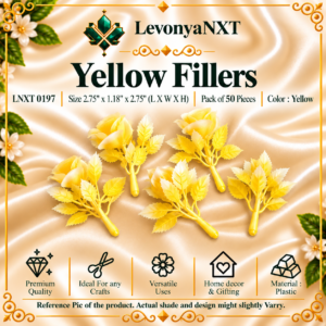 LNXT 0197 Yellow Fillers vibrant festive yellow plastic rose floral picks pack of 50 pieces for torans and hampers