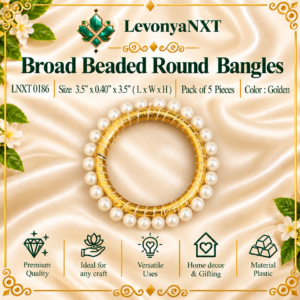 LNXT 0186 golden Broad Beaded Round Bangles handcrafted zari thread and outer pearl border round frames pack of 5 pieces