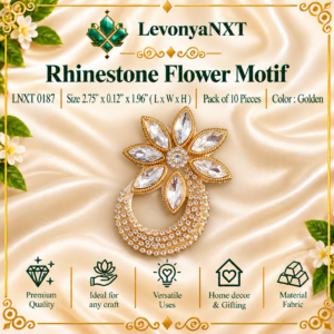 Main Product Image: LNXT 0187 Rhinestone Flower Motif handcrafted golden crystal floral and pavé crescent applique pack of 10 pieces
